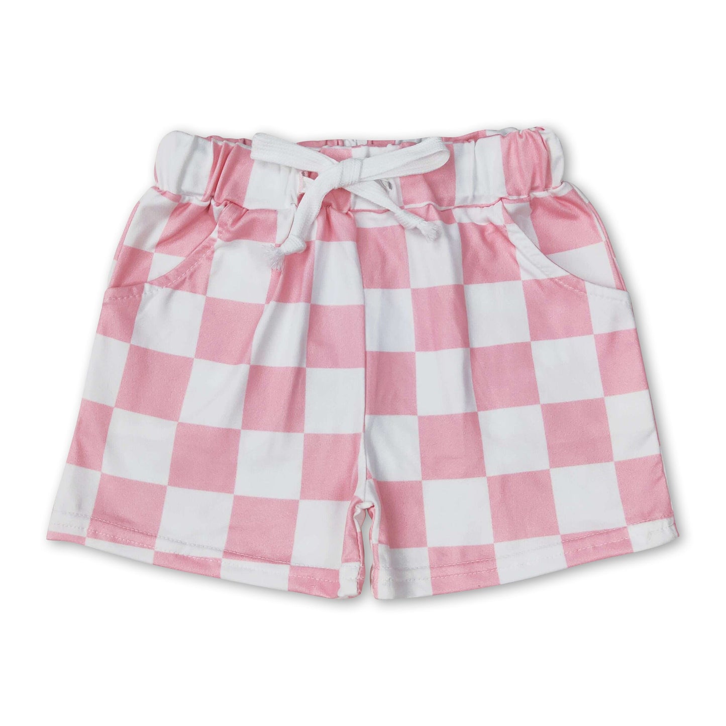 Pink plaid pockets baby kids summer shorts