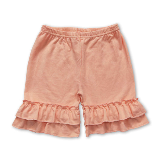 Peach cotton ruffle baby girls summer shorts