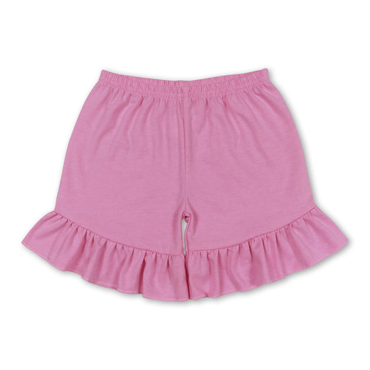 Pink cotton one layer ruffle girls summer shorts