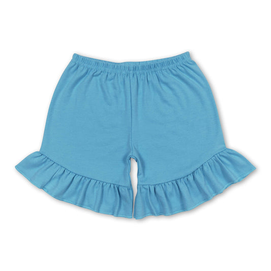 Blue cotton one layer ruffle girls summer shorts