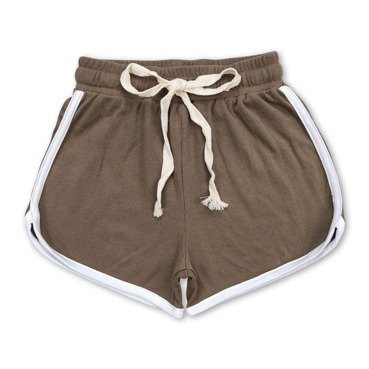 Dark khaki cotton kids girls summer shorts