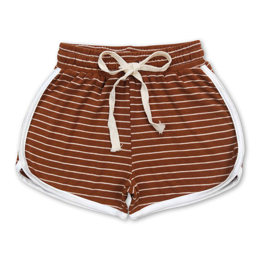 Brown stripe cotton kids girls summer shorts