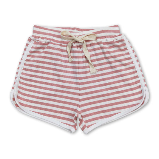 Pink stripe cotton toddler girls summer shorts