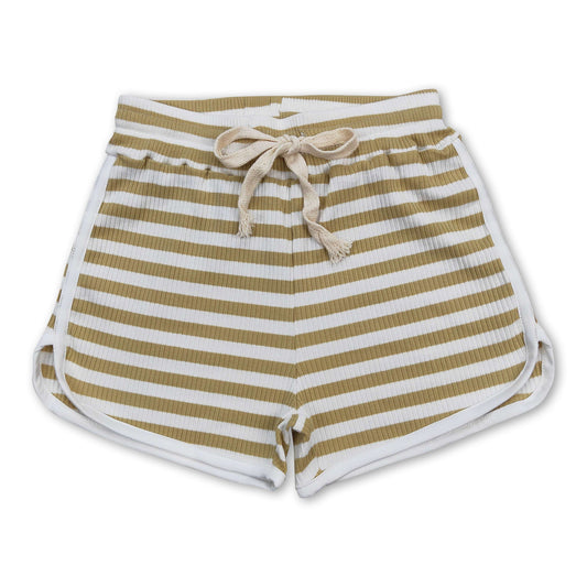 Olive stripe cotton toddler girls summer shorts