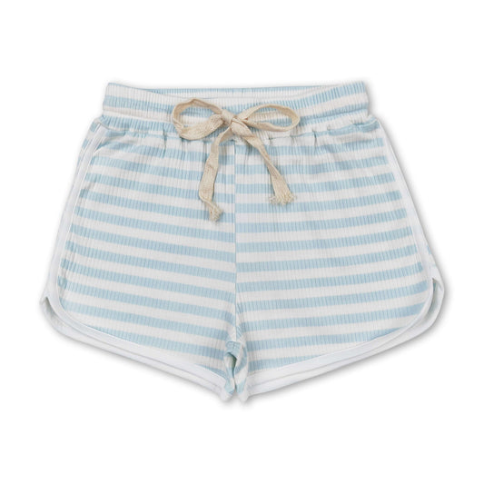 White aqua stripe cotton toddler girls summer shorts