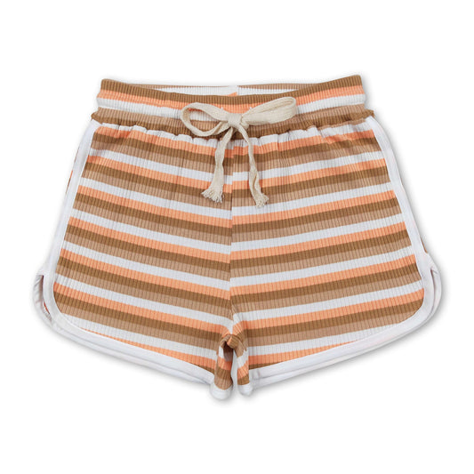 Orange brown stripe cotton toddler girls summer shorts