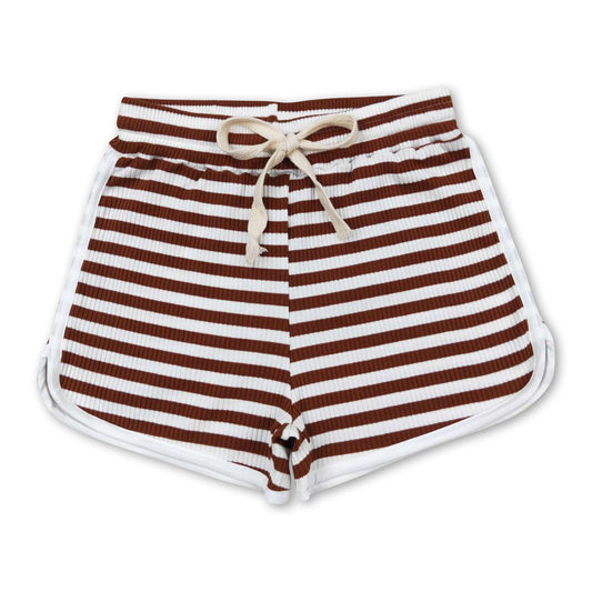 White maroon stripe cotton toddler girls summer shorts