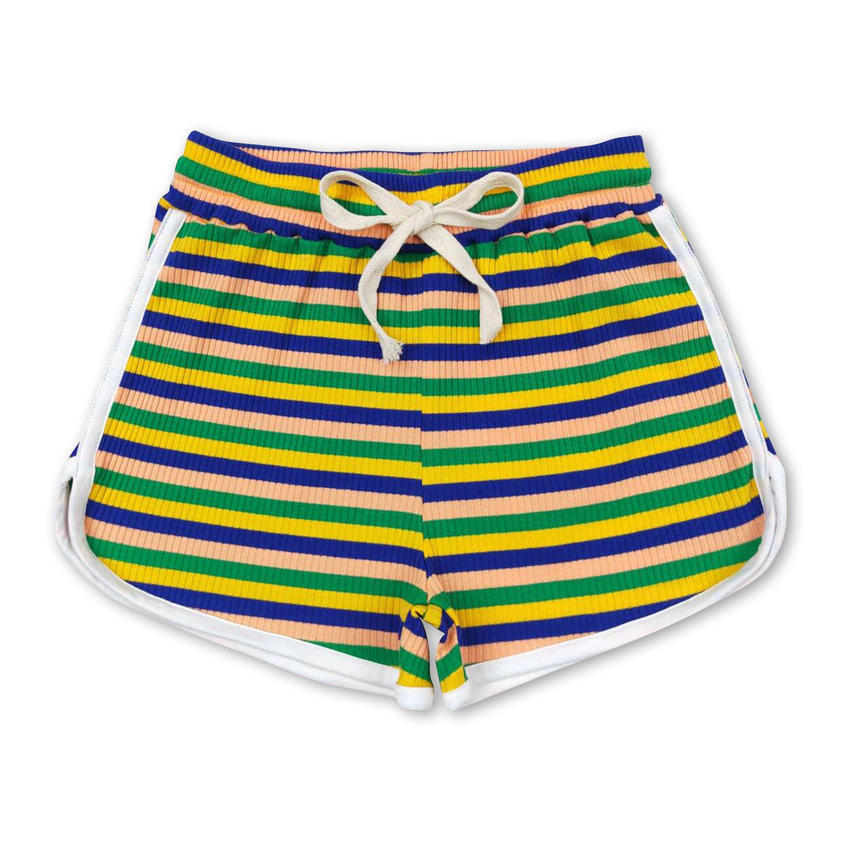 Blue yellow green stripe cotton girls summer shorts – Yawoo Garments