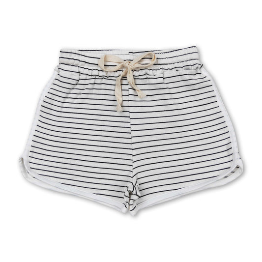 White black stripe cotton girls summer shorts