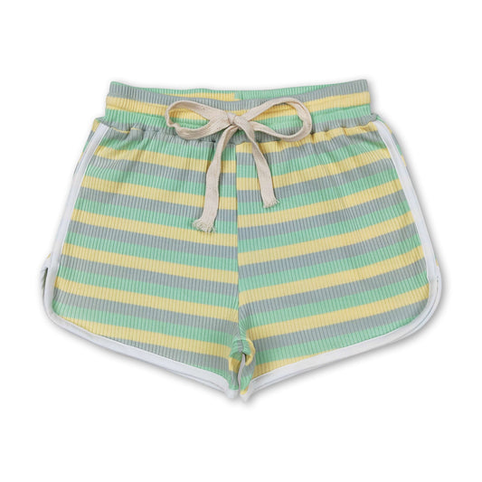 Mint yellow stripe cotton girls summer shorts