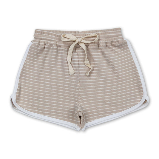 Khaki stripe cotton girls summer shorts