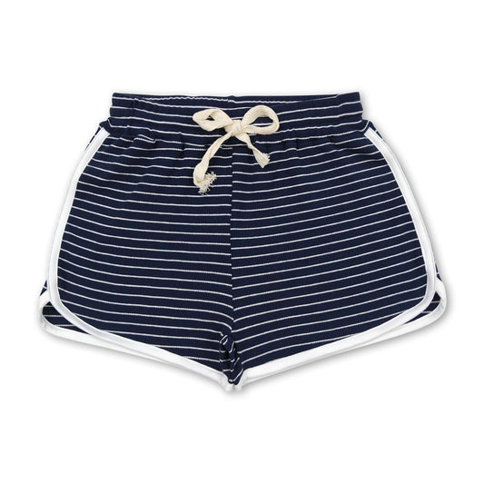 Navy stripe cotton girls summer shorts