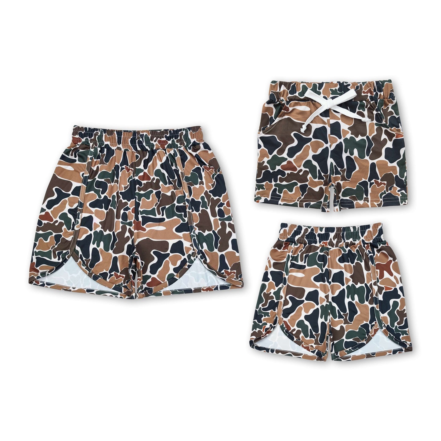 Brown camo pockets kids boy summer shorts