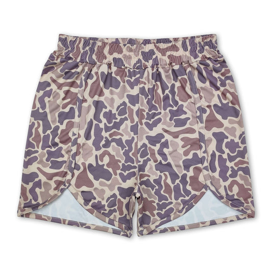 Khaki camo elastic waist adult women hunting shorts