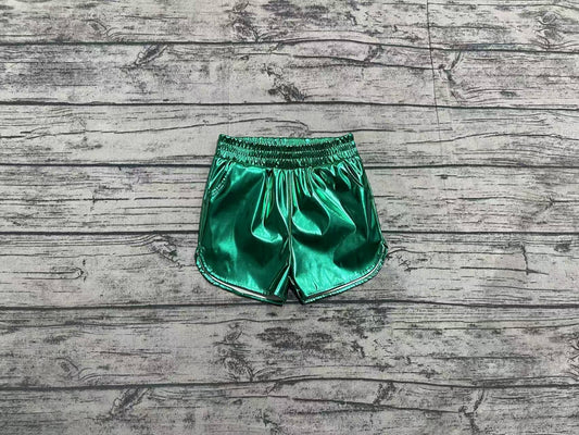 Green elastic waist kids girls summer shorts