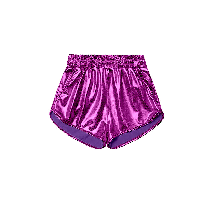 Purple elastic waist kids girls summer shorts