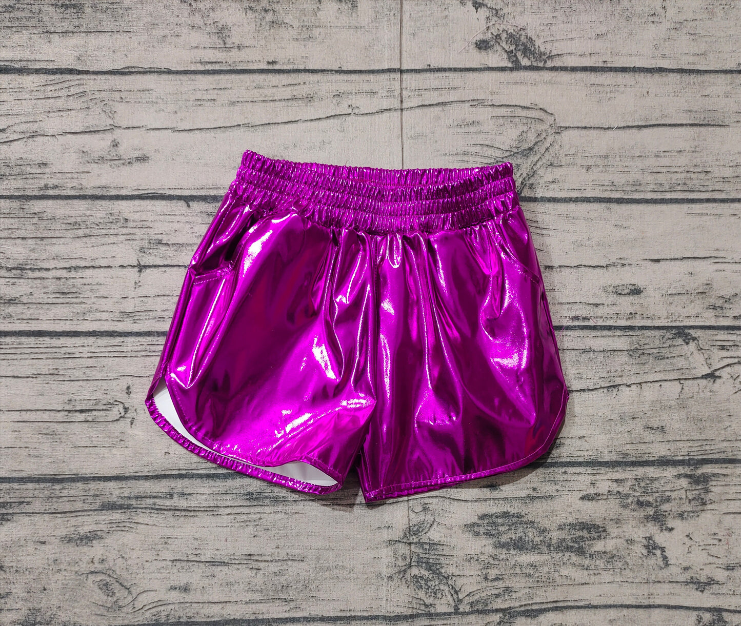 Purple elastic waist kids girls summer shorts