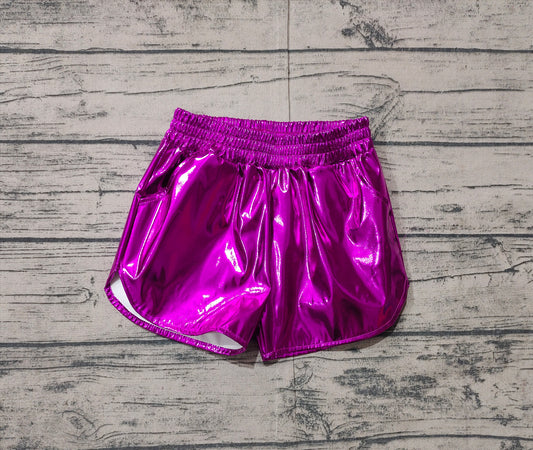 Purple elastic waist kids girls summer shorts