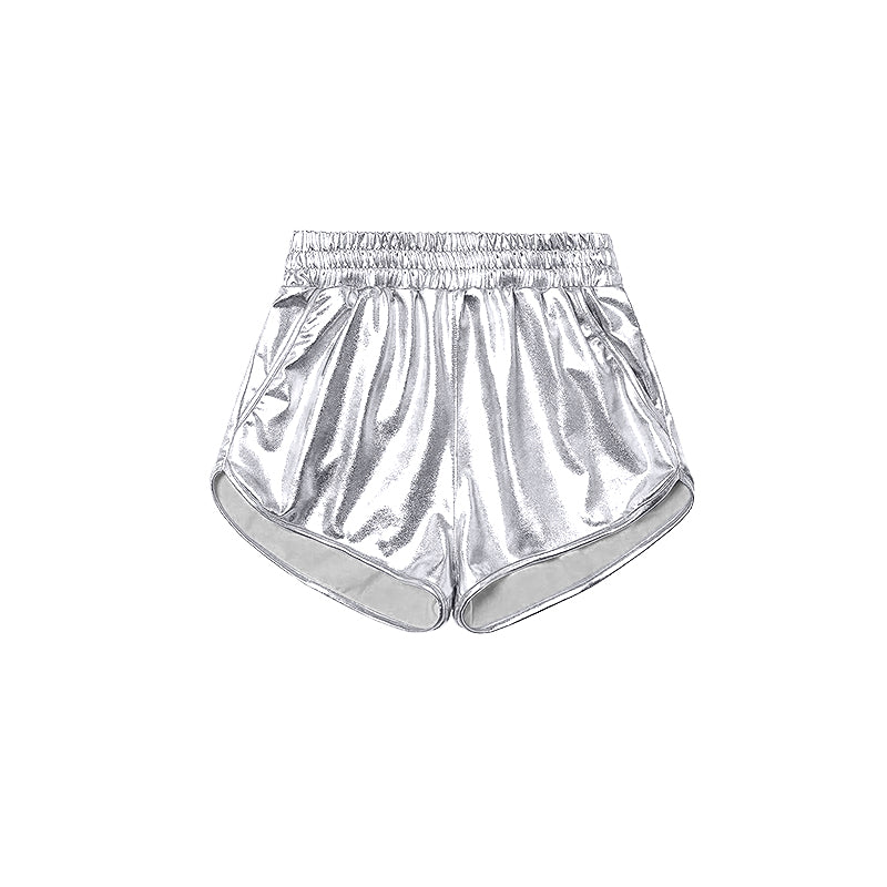 Silver elastic waist kids girls summer shorts