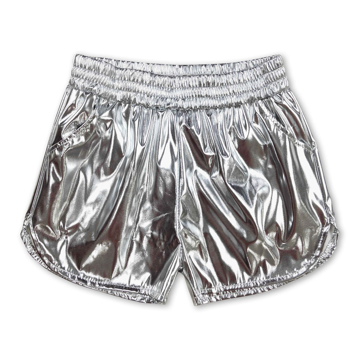 Silver elastic waist kids girls summer shorts