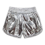 Silver elastic waist kids girls summer shorts