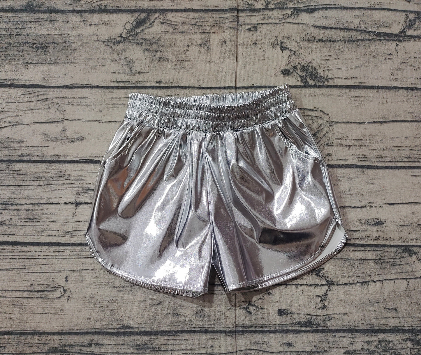 Silver elastic waist kids girls summer shorts