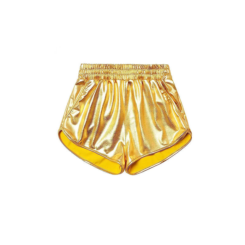 Yellow elastic waist kids girls summer shorts