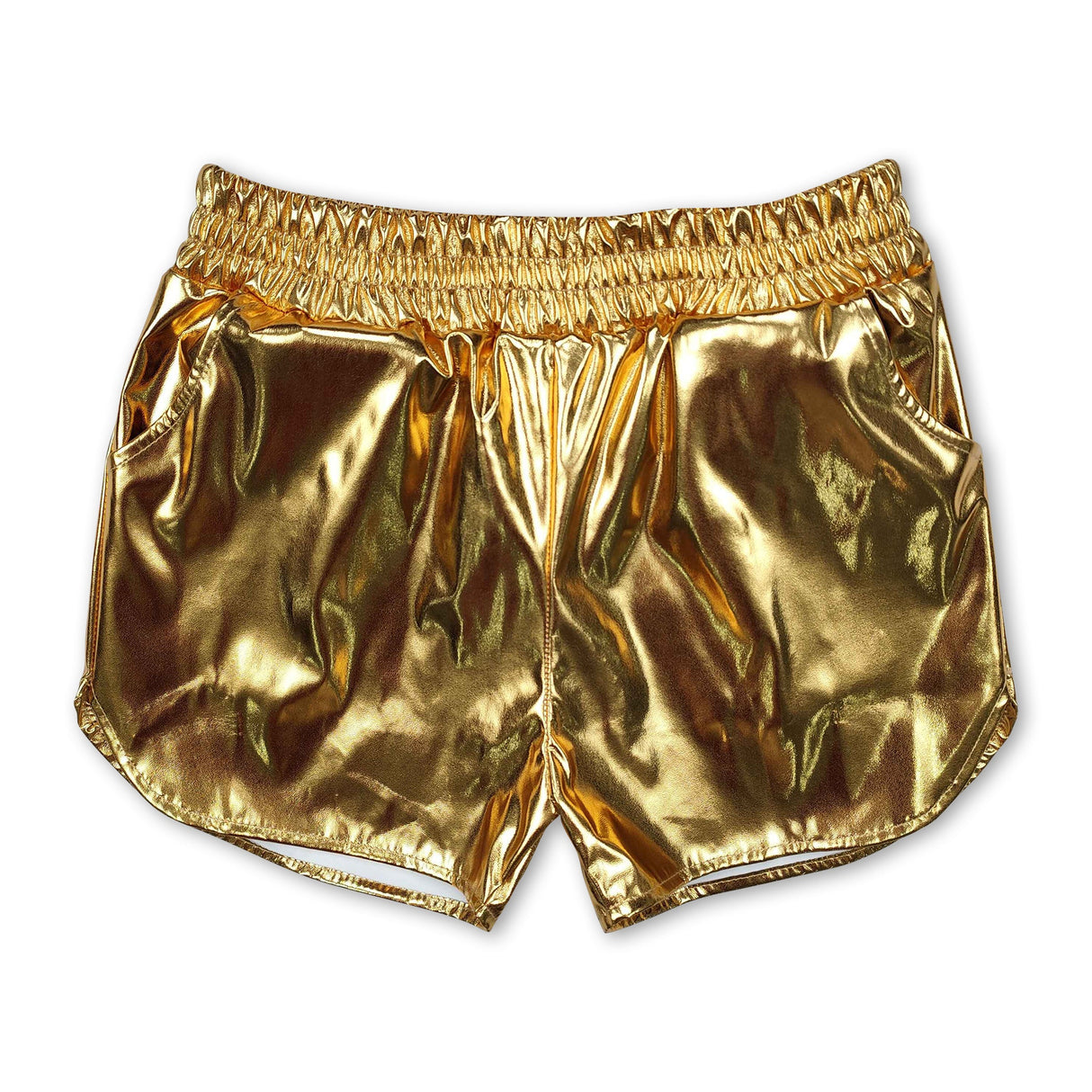 Gold elastic waist kids girls summer shorts