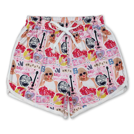 Pink guitar heart singer adult women summer shorts