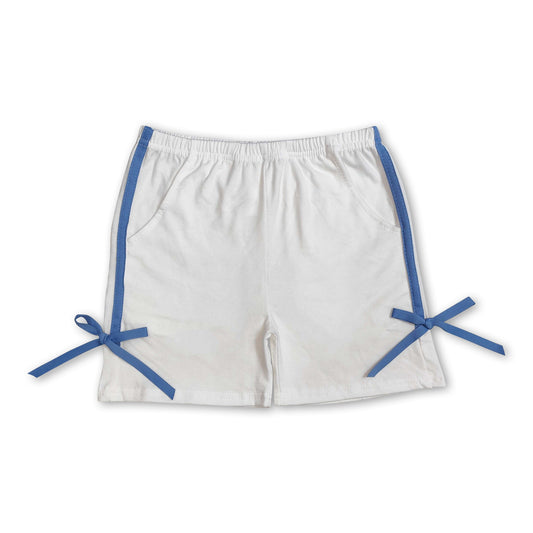 White light blue bow pocket baby girls summer shorts