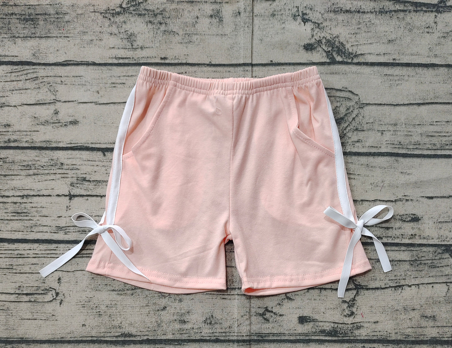 Pink white bow pocket baby girls summer shorts