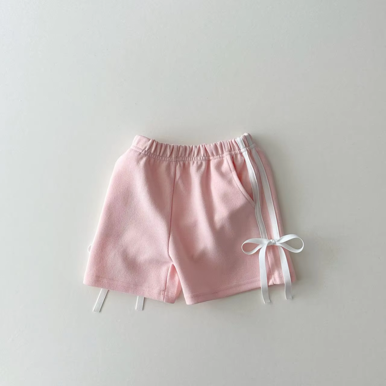 Pink white bow pocket baby girls summer shorts