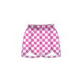 Pink plaid elastic high waist baby girls summer shorts