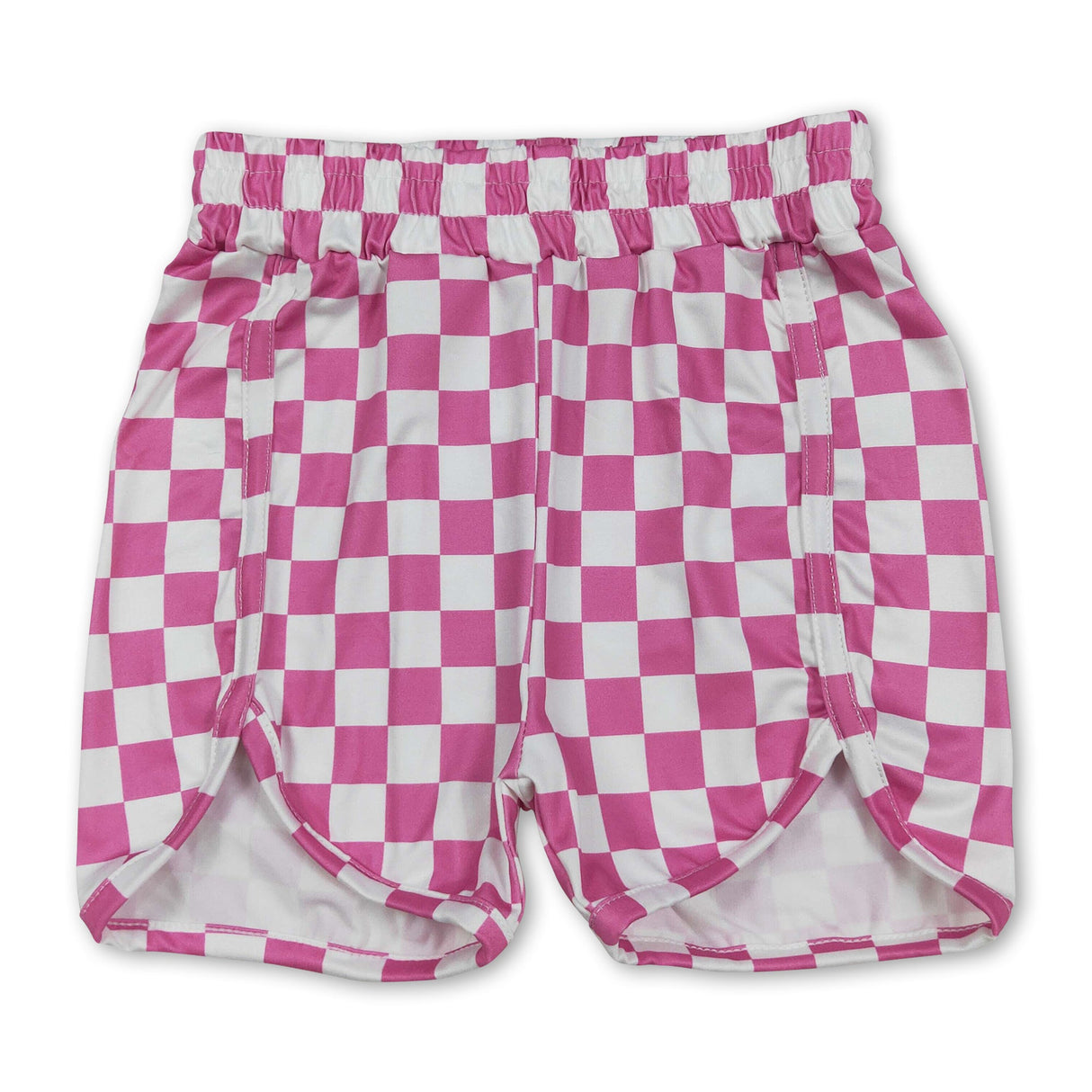 Pink plaid elastic high waist baby girls summer shorts
