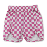 Pink plaid elastic high waist baby girls summer shorts