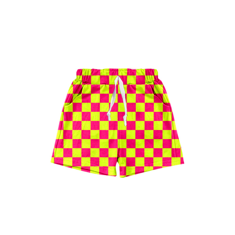 Yellow hot pink plaid baby kids summer shorts