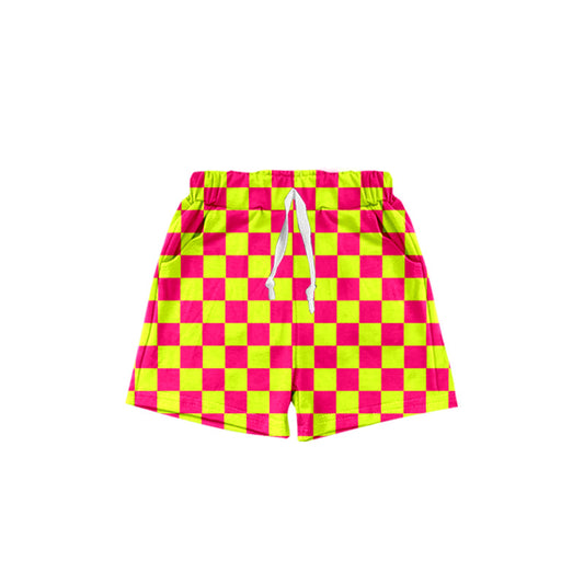 Yellow hot pink plaid baby kids summer shorts