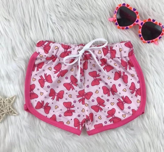 Pink princess bow kids girls summer shorts