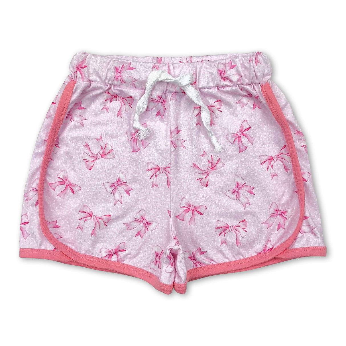 Pink polka dots bow kids girls summer shorts