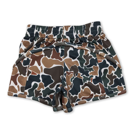 Dark brown camo kids girls summer shorts