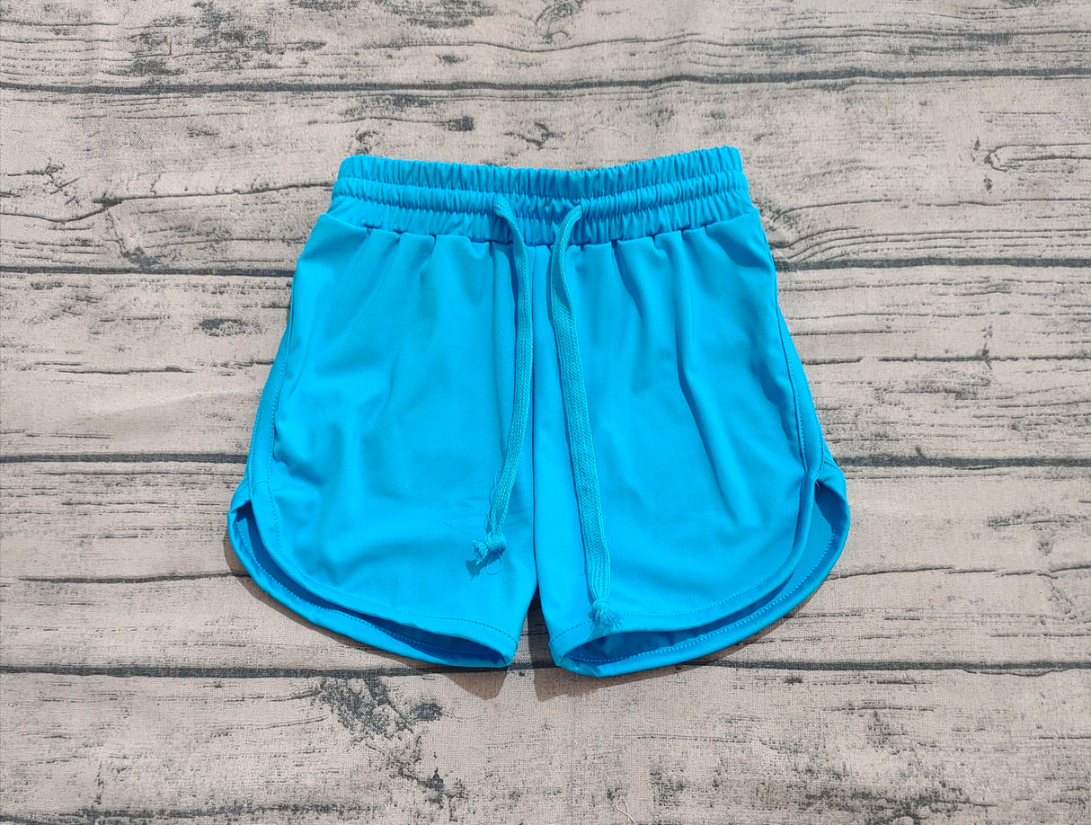 Blue elastic waist kids girls active wear yoga shorts