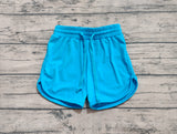 Blue elastic waist kids girls active wear yoga shorts