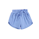 Light blue elastic waist kids girls active wear yoga shorts