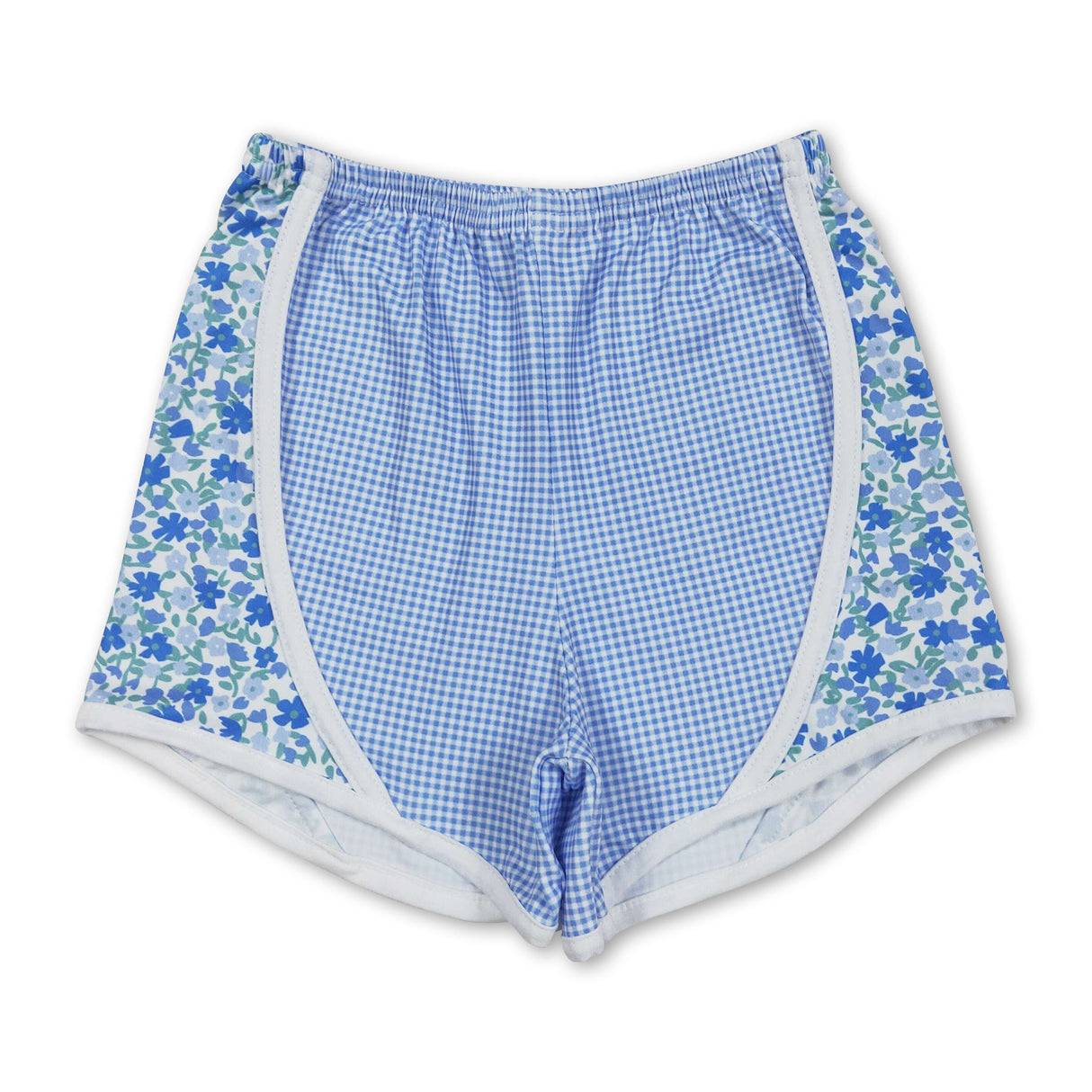 Floral light blue plaid baby girls summer shorts