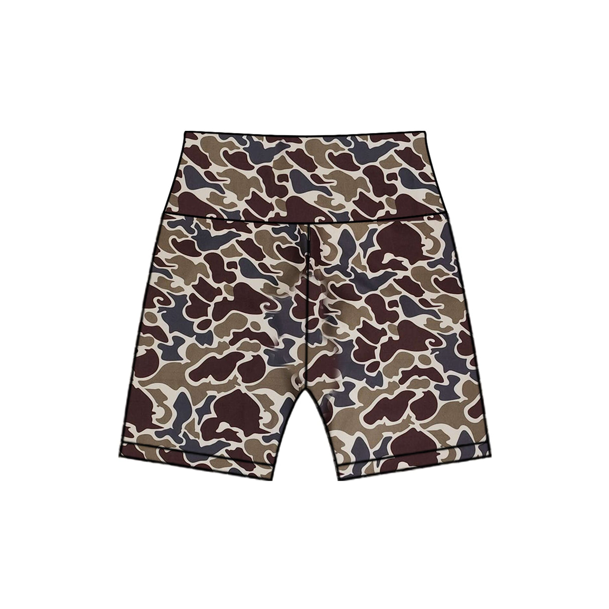 High waist dark brown camo girls summer shorts