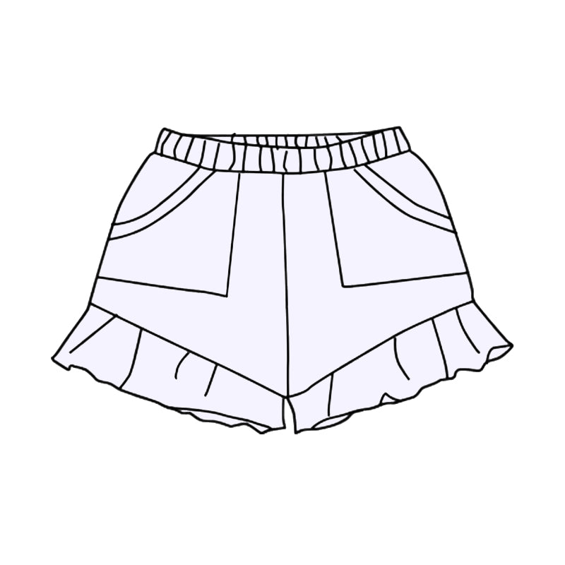 White ruffle pockets kids girls summer cotton shorts