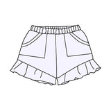 White ruffle pockets kids girls summer cotton shorts