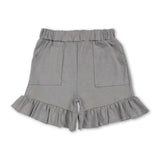 Grey ruffle pockets kids girls summer cotton shorts