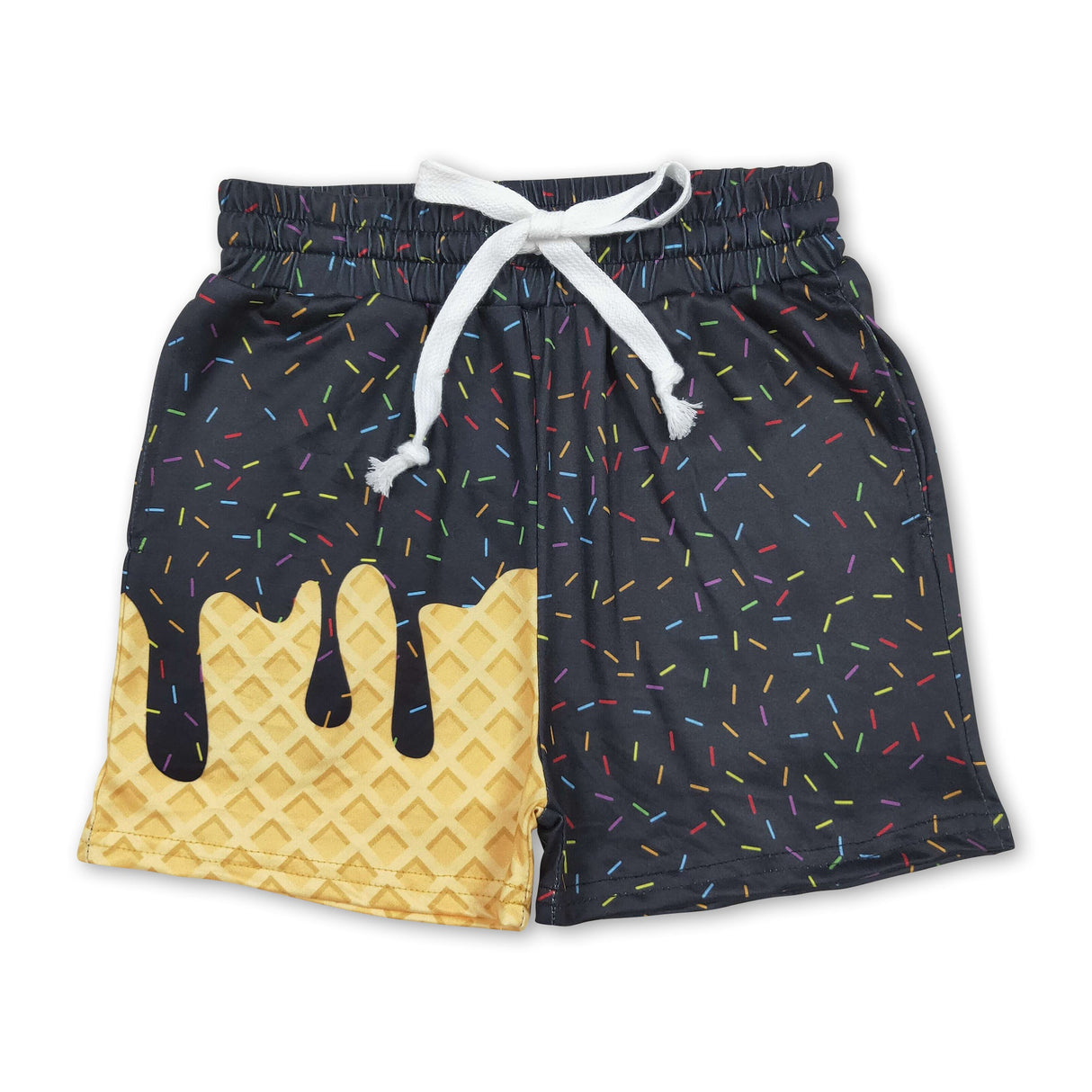 Black ice cream sprinkle baby kids summer team shorts