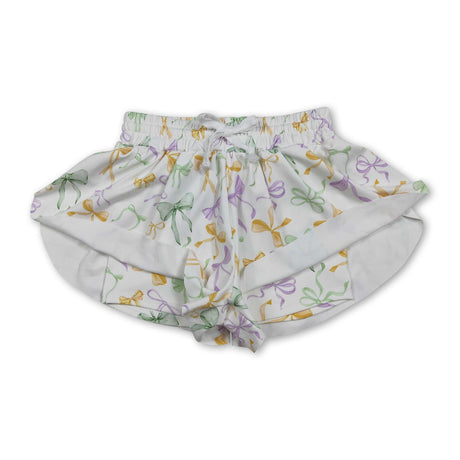 Purple green yellow bows kids girls Mardi Gras shorts